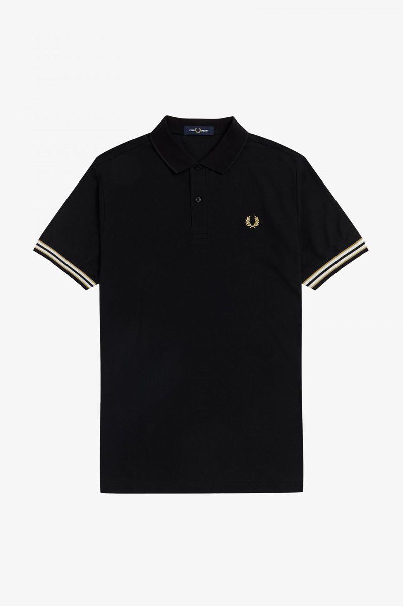 Black Fred Perry Striped Cuff Polo Men's Shirts | PH 1535GSOL